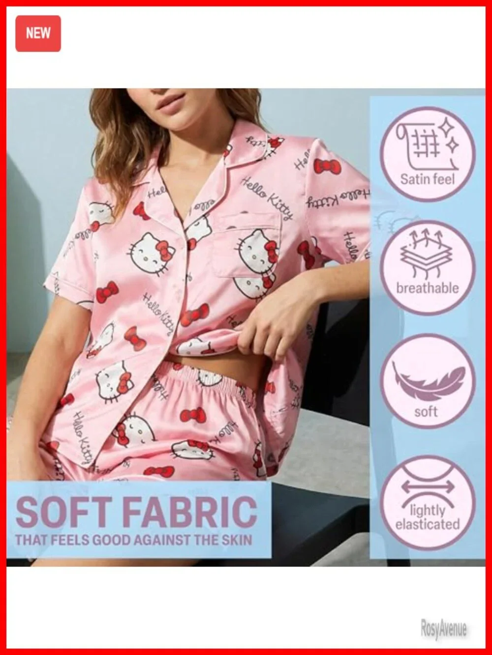 Hello Kitty Women's 2-Piece Short Sleeve Button Down Pajama Set
